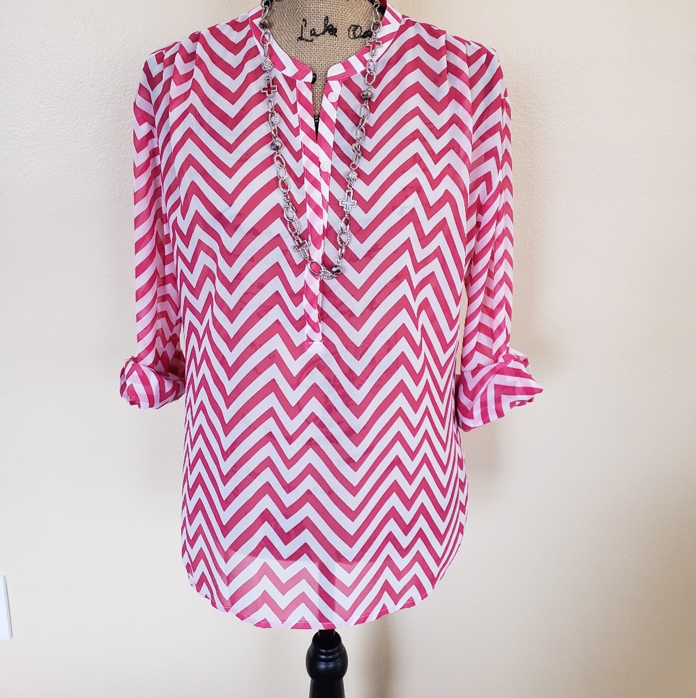 Ana pink and white Chevron print blouse